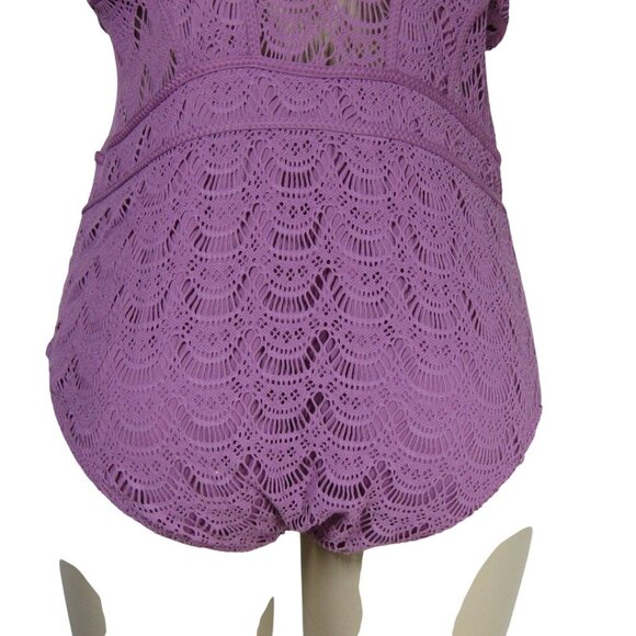 BECCA BY REBECCA 2X  Virtue Mauve Purple CROCHET One Piece Plunge Swim suit - Picture 7 of 11